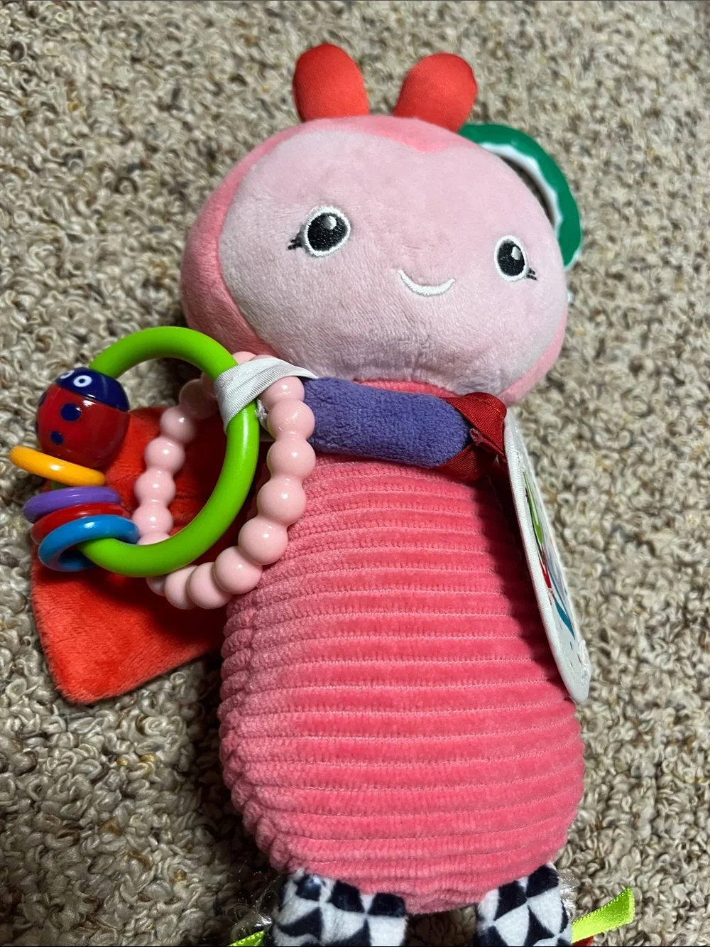 Eric Carle Pink Ladybug Sensory Plush Toy with Teether Rings